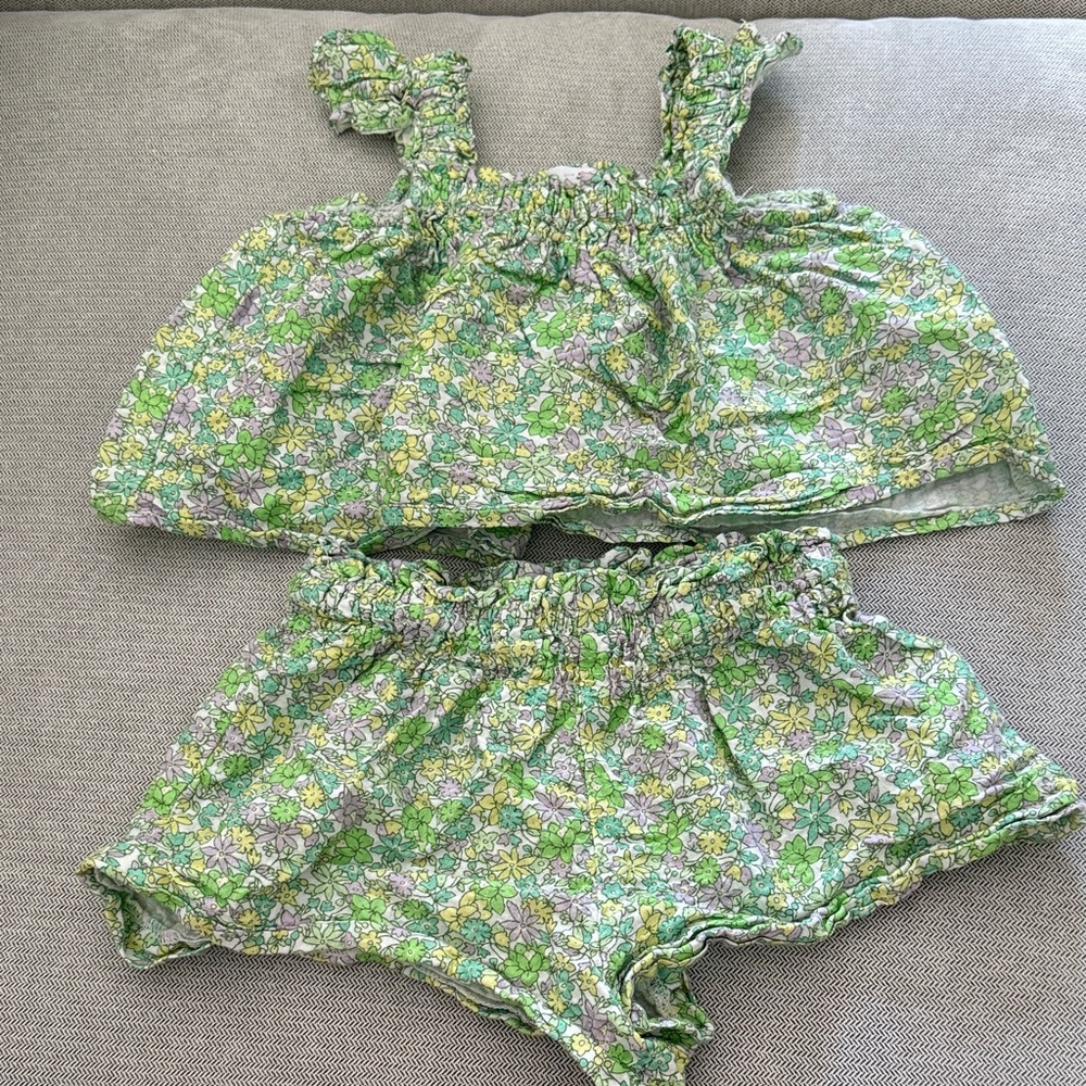 Zara Kids Floral Matching Set - Green and Yellow